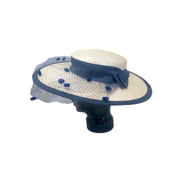 Sonni San Francisco Vintage Cream Lace Hat Beige & Blue - Picture 4 of 12